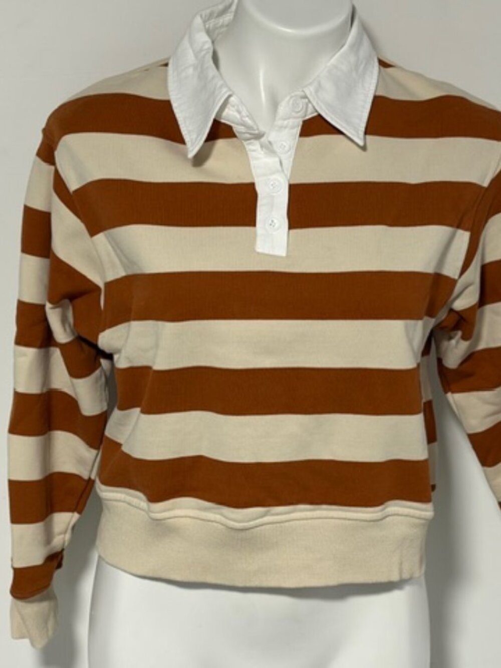 GILLI WOMEN'S SHORT WAIST COLLARED STRIPED POLO TOP XS